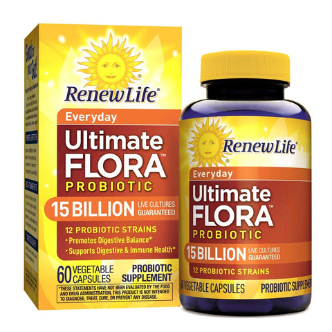 Renew Life Everyday Ultimate Flora Probiotic 15 Billion Live Cultures 12 Strains-60 Vegetable Capsules