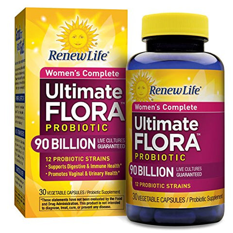 Renew Life Women's Complete Ultimate Flora Probiotic 90 Billion Live Cultures-30 Vegetable Capsules