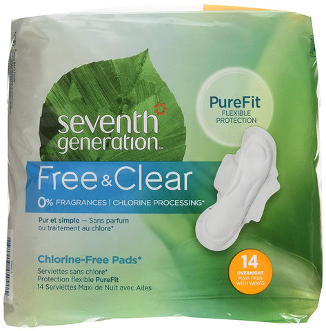 Seventh Generation Overnight Maxi Pads With Wings Chlorine Free-14 Pads