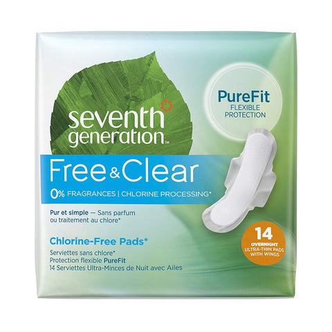 Seventh Generation Ultra Thin Overnight Pads With Wings Chlorine Free-14 Pads