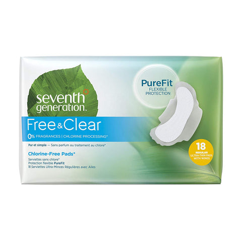 Seventh Generation Free & Clear Ultra Thin Pads With Wings Chlorine Free-18 Pads
