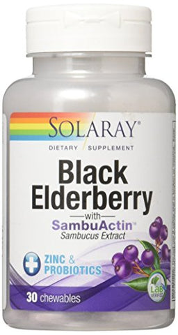 Solaray Black Elderberry With SambuAction Sambucus Extract Zinc & Probiotics-30 Chewables