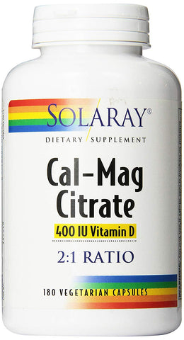 Solaray Cal-Mag Citrate 2:1 Ratio & Vitamin D3 400 IU-180 Capsules