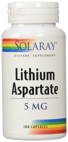Solaray Lithium Aspartate 5 Mg Dietary Supplement-100 Capsules