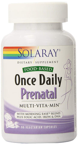 Solaray Prenatal Once Daily Multivitamin With Morning Ease Blend Plus Folic Acid, Iron & DHA-90 Vegetarian Capsules