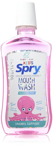 Spry Kid's Alcohol Free Mouth Wash With Xylitol Natural Bubble Gum Enamel Support-16 Oz