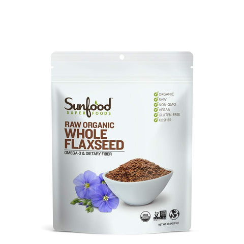 Sunfood Superfoods Raw Organic Whole Flaxsed-1 Lb