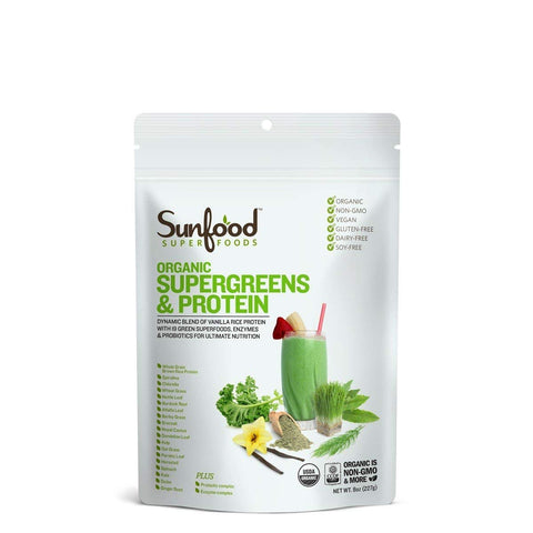 Sunfood Superfoods Organic Supergreens & Protein-8 Oz