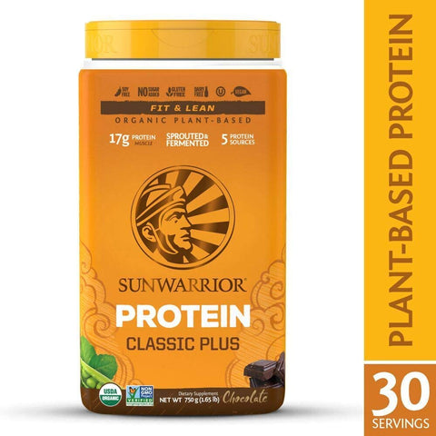 Sun Warrior Classic Plus Organic Raw Plant Based Protein Chocolate Flavor-1.65 Lbs
