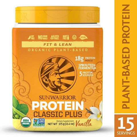Sun Warrior Classic Plus Organic Raw Plant Based Protein Vanilla Flavor-13.2 Oz