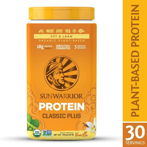 Sun Warrior Classic Plus Organic Raw Plant Based Protein Vanilla Flavor-1.65 Lbs