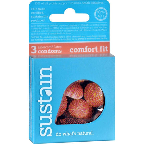 Sustain Comfort Fit Lubricated Latex Condoms-3 Condoms