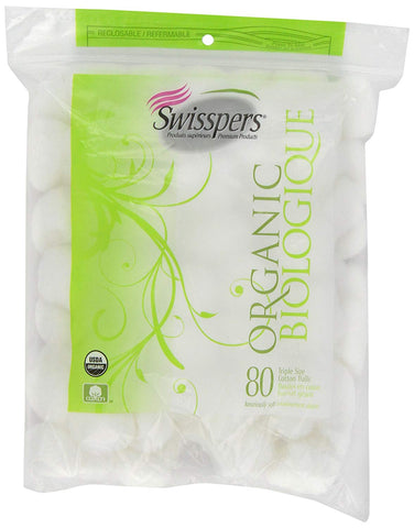 Swisspers Organic Biologique Triple Size Cotton Balls-80 Balls