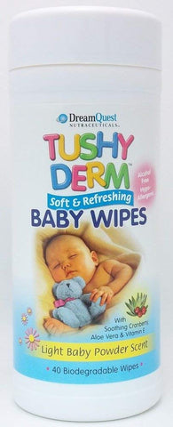 Dream Quest Natraceutials Tushy Derm Baby Wipes Light Baby Powder Scent Soft & Refreshing-40 Biodegradable Wipes