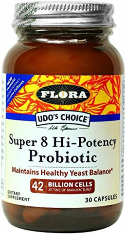 Flora UDO's Choice Super 8 Probiotic Maintains Yeast Balance 42 Billion Cells-30 Capsules Note: Need To Be Refrigerated
