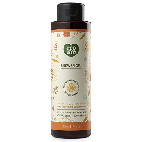 Eco Love Shower Gel Made With Orange Vegetable Extracts, Carrot, Pumpkin & Sweet Potato-17.6 Oz