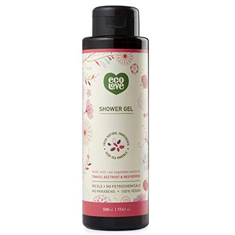 Eco Love Shower Gel With Red Vegetable Extracts, Tomato, Beetroot & Red Pepper-17.6 Oz