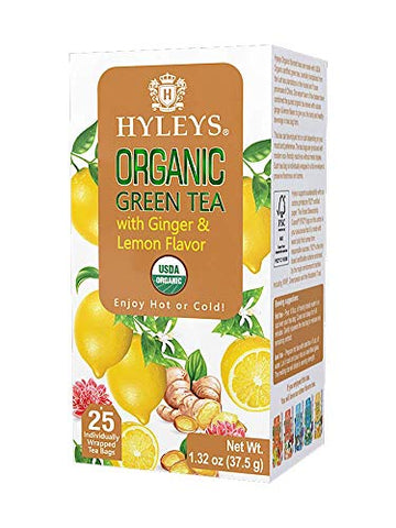 Hyleys Organic Green Tea With Ginger & Lemon Flavor-25 Tea Bags-1.32 Oz