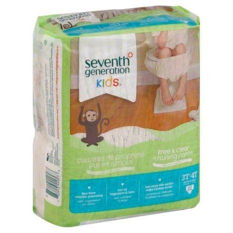 Seventh Generation Kids Training Pants, Free & Clear, 3T/4T (Unisex 32-40 lbs) - 22 Each