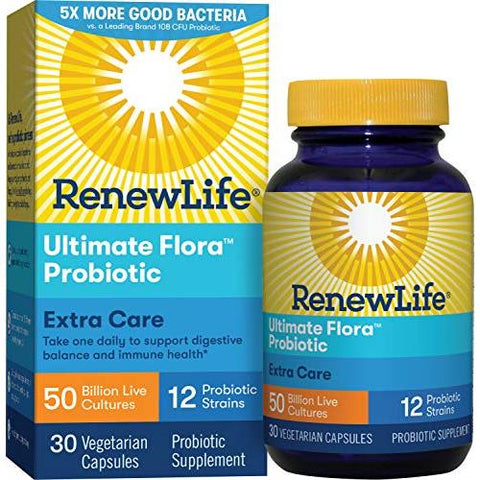 Renew Life Extra Care Ultimate Flora Probiotic 50 Billion Live Cultures-30 Vegetable Capsules