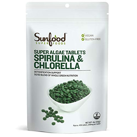 Sunfood Superfoods Super Algae Spirulina & Chlorella Tablets 250 Mg-456 Tablets