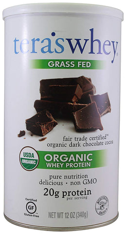 Tera's Whey Grass Fed Organic Whey Protein Dark Chocolate Cocoa Flavor-12 Oz