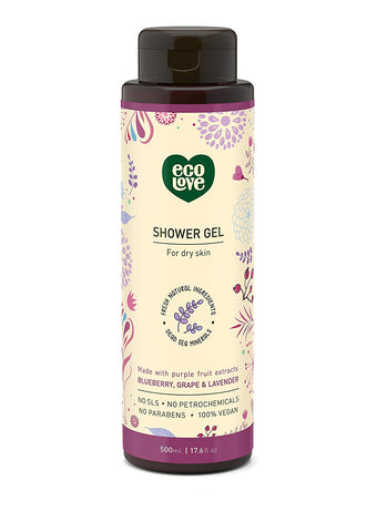 Eco Love Shower Gel With Purple Fruit Extracts, Blueberry, Grape & Lavender-17.6 Oz