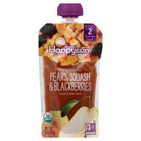 Happy Baby Organics Baby Food, Organic, Pears, Squash & Blackberries, 2 (6+ Months) - 4 Ounces