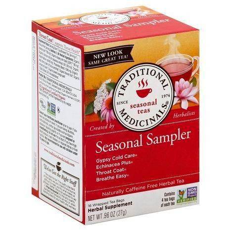 Traditional Medicinals Herbal Tea, Seasonal Sampler, Caffeine Free, Wrapped Tea Bags - 16 Ounces (Pack of 6)