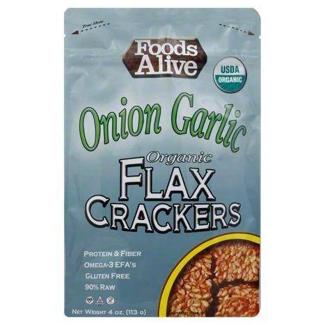 Foods Alive Flax Crackers, Organic, Onion Garlic - 4 Ounces