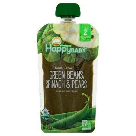 Happy Baby Organics Baby Food, Organic, Green Beans, Spinach & Pears, 2 (6+ Months) - 4 Ounces