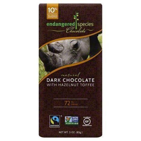 Endangered Species Dark Chocolate, with Hazelnut Toffee, 72% Cocoa - 3 Ounces