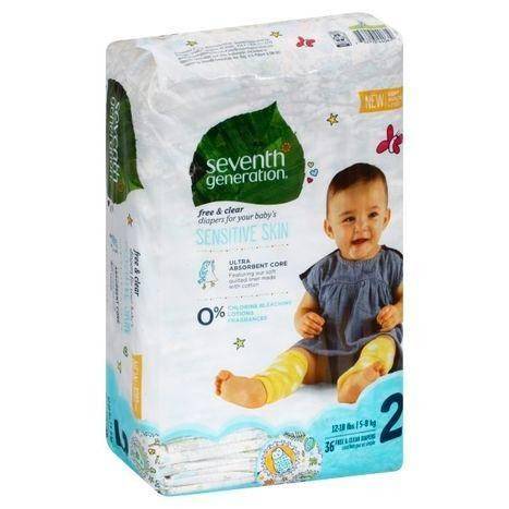Seventh Generation Diapers, Sensitive Skin, Free & Clear, 2 (12-18 lb) - 36 Each