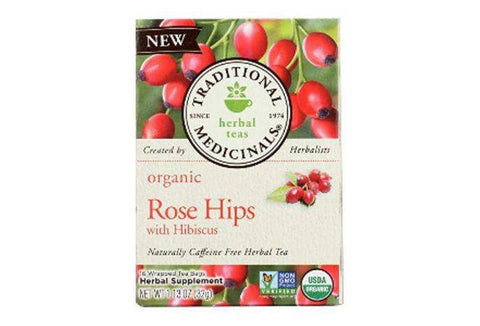 Traditional Medicinals Herbal Supplement, Organic, Rose Hips with Hibiscus, Tea Bags - 16 Count