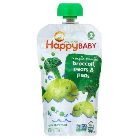 Happy Baby Organics Baby Food, Organic, Broccoli, Pears & Peas, 2 (6+ Months) - 4 Ounces