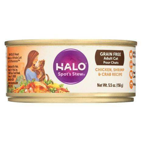 Halo Purely For Pets Spot's Stew Grain Free for Adult Cats Chicken Shrimp & Crab Recipe - 5.5 Ounces
