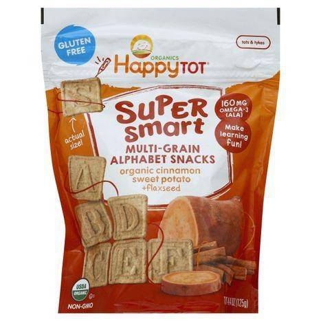 Happy Tot Organics Super Smart Alphabet Snacks, Multi-Grain, Organic Cinnamon Sweet Potato, Tots & Tykes - 4.4 Ounces