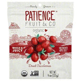 Patience Fruit Dried Cranberries, Organic, Sweetened with Apple Juice - 4 Ounces