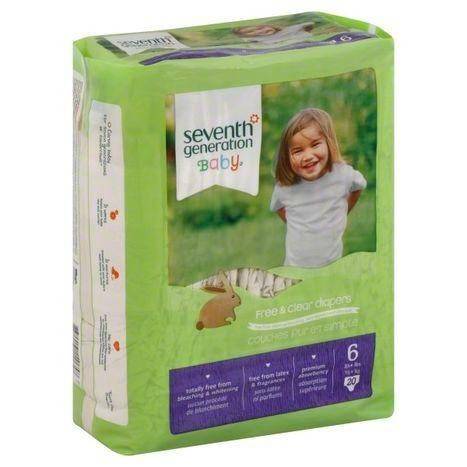 Seventh Generation Baby Diapers, Free & Clear, Size 6 (35+ lbs) - 20 Each