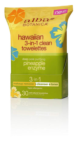 Alba Botanica Hawaiian 3 In 1 Clean Towelettes Deep Pore Purifying Pineapple Enzyme-30 Wet Towelettes