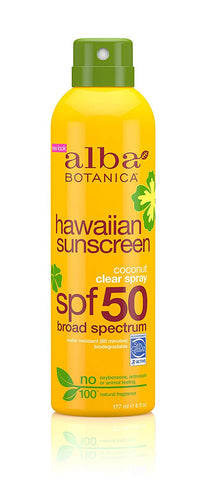 Alba Botanica Hawaiian Clear Spray Sunscreen Nourishing Coconut SPF 50-6 Oz