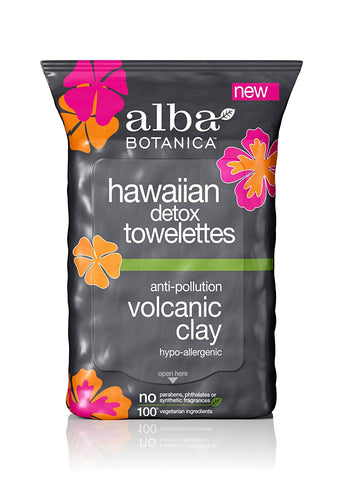 Alba Botanica Hawaiian Detox Towelettes Anti-Pollution Volcanic Clay-30 Wet Towelettes