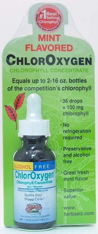 Herbs Etc ChlorOxygen Chlorophyll Concentrate Mint Flavor Alcohol Free-1 Oz
