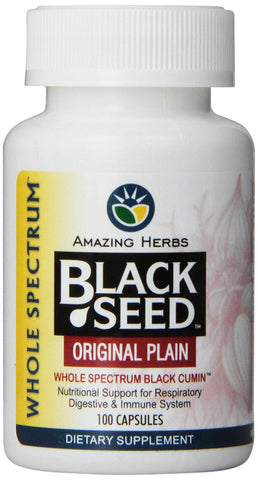 Amazing Herbs Black Seed Original Plain Whole Spectrum-100 Vegetarian Capsules