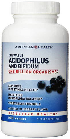 American Health Acidophilus & Bifidum One Billion Organisms Natural Blueberry Flavor-100 Wafers