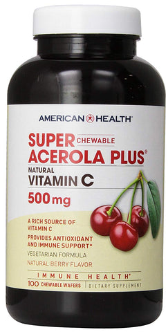 American Health Super Acerola Plus Vitamin C 500 Mg Natural Berry Flavor-100 Chewable Wafers