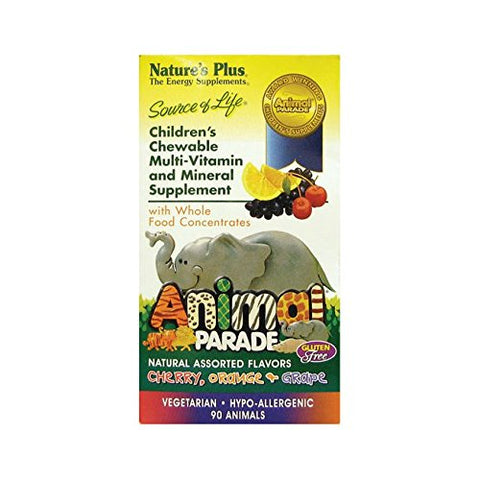Natures Plus Animal Parade Childrens Multi-Vitamin & Mineral Cherry Orange Grape Flavor-90 Animals