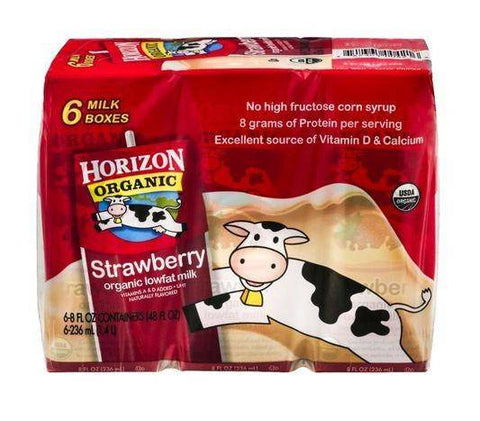 Horizon Organic Milk, Lowfat, Strawberry - 6 Count