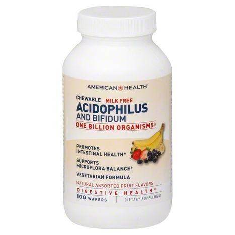 American Health Acidophilus and Bifidum, Natural Assorted Fruit Flavors, Chewable Wafers - 100 Each