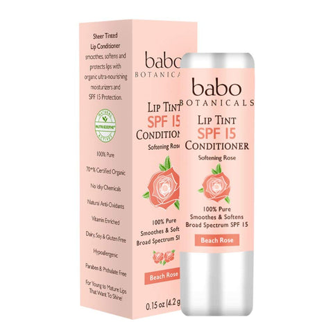 Babo Botanicals Lip Tint SPF 15 Lip Treatment Beach Rose-0.15 Oz